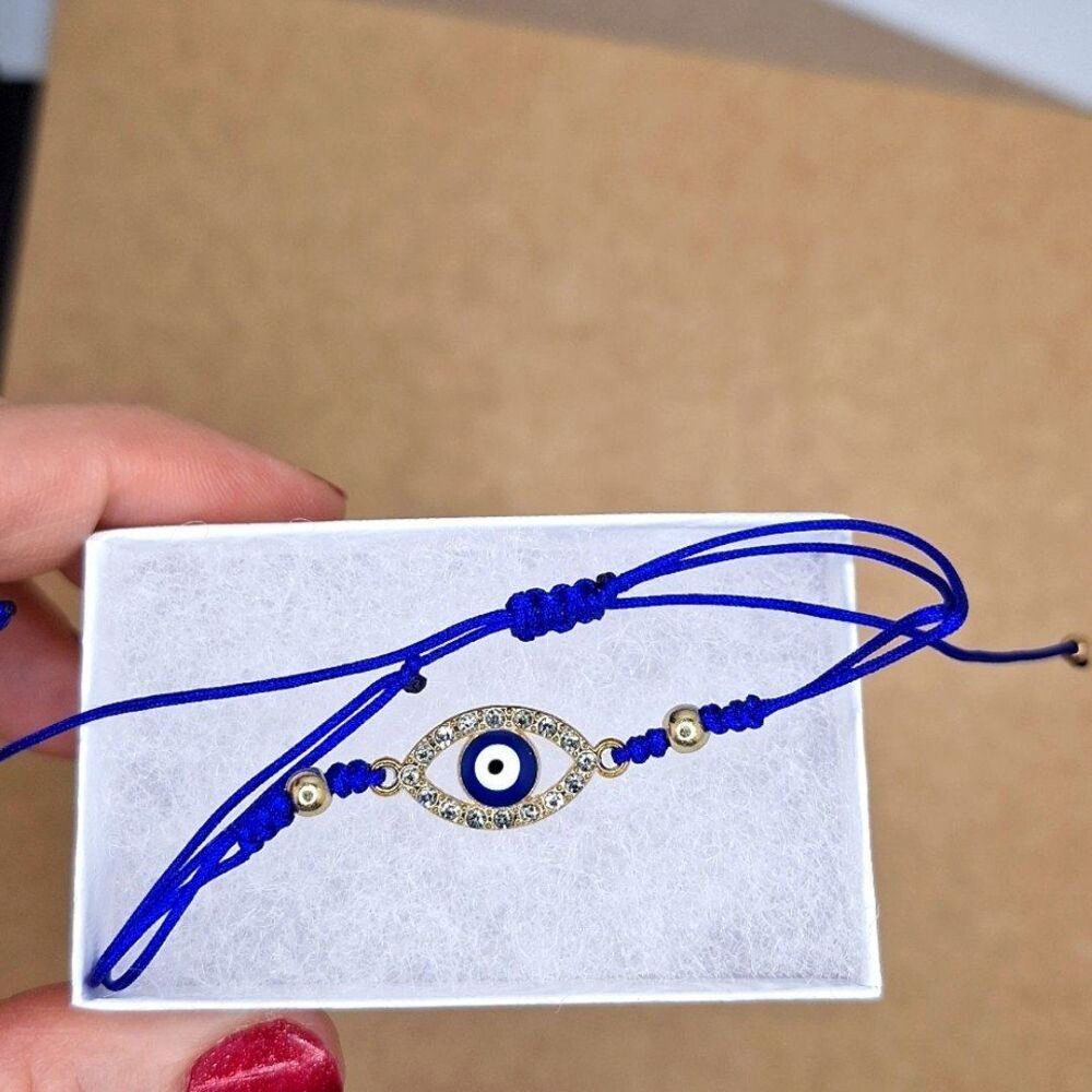 Blue adjustable evil eye string protection bracelet Rhinestone